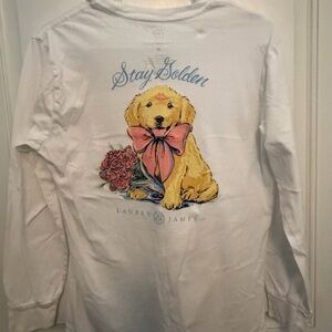 Lauren James White Long Sleeve with Dog and Bow Design